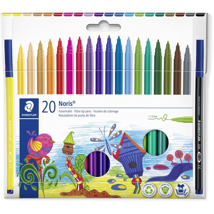 Staedtler Rotuladores Noris 326 C-Surtidos, Punta Fibra 1.0 mm, Estuche 20 Ud, Tinta Antisecado, Lavable 0 Staedtler Rotuladores Noris 326 C-Surtidos, Punta Fibra 1.0 mm, Estuche 20 Ud, Tinta Antisecado, Lavable 0