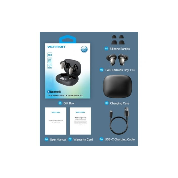 Auriculares Bluetooth Vention Tiny T13 NBNB0 con estuche de carga/ Autonomía 6h/ Negros 2