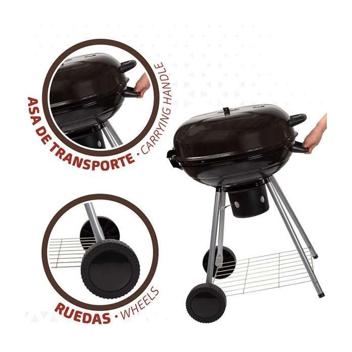 Barbacoa de Carbón con Ruedas Aktive Aluminio Metal esmaltado textileno 57 x 86 x 57 cm Negro 1