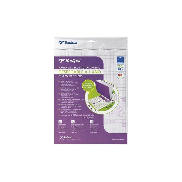 Sadipal Forralibro adhesivo desplegable 1 año 80 micras 50x35 cm - Pack 10 unidades para libros