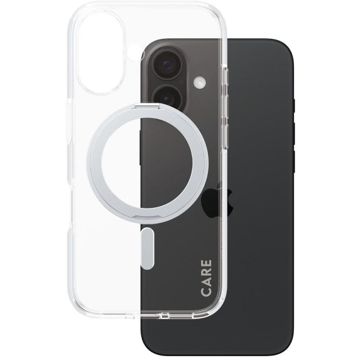 PanzerGlass CARE Funda Transparente con Soporte Plateado y MagSAFE para iPhone 16