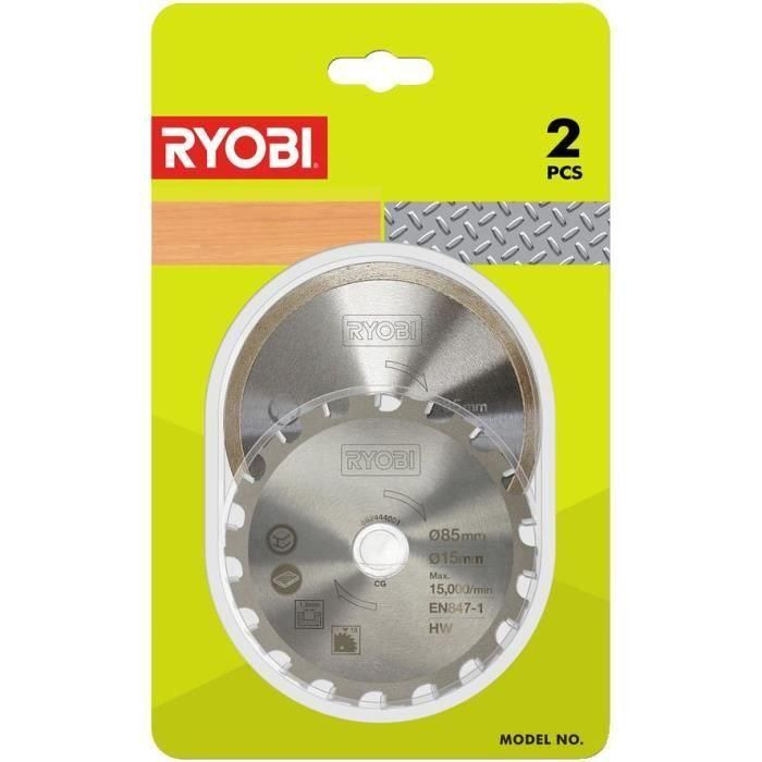 Kit de 2 hojas RYOBI (1 hoja para madera / metal y 1 hoja para azulejos) para sierra multimaterial R18MMS RAKMMS02K