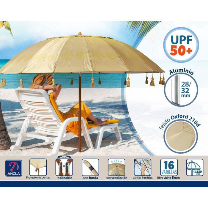 Atosa Sombrilla De Playa De Aluminio Modelo Con Upf 50+ Beige 220 cm 28-32 mm Beige 2