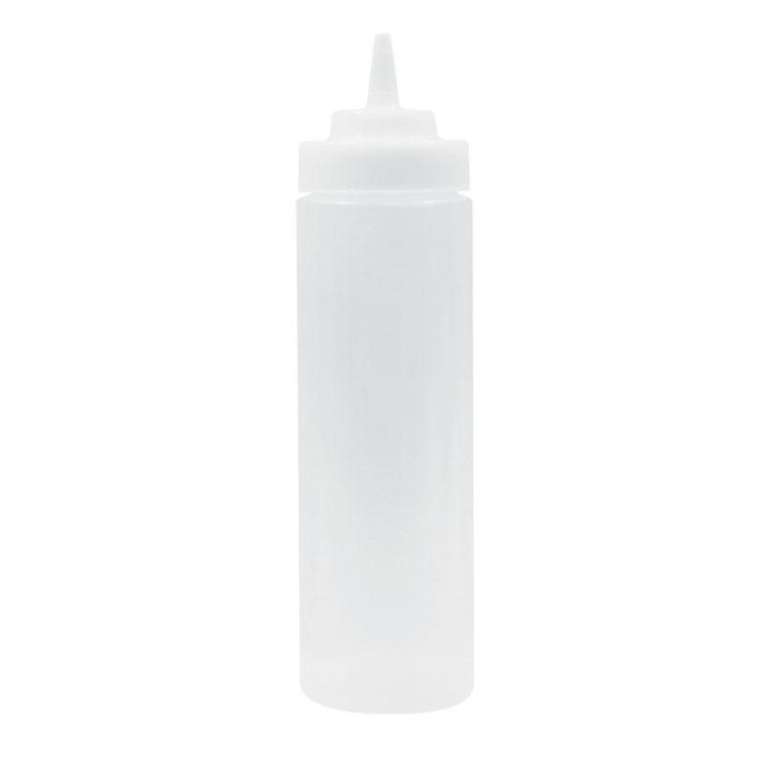 TABLECRAFT - 32563C/6 - Pack de 6 unidades - Botella exprimible con boca de 63 mm y punta ancha 710 ml - 7 x 7 x 26 cm - Blanco translúcido