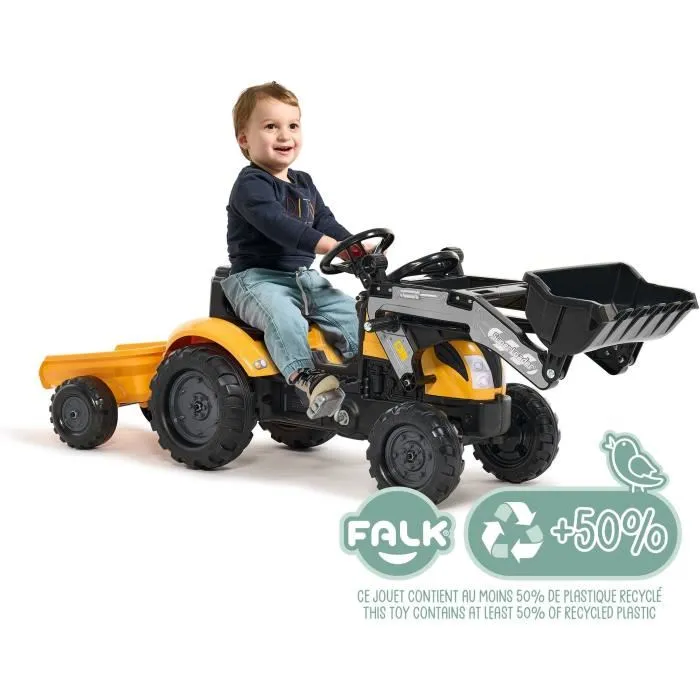 Falk Tractor de Pedales Mighty Builder con Remolque Amarillo 100% Fabricado en Francia 50% Plástico Reciclado 2+ Años 1