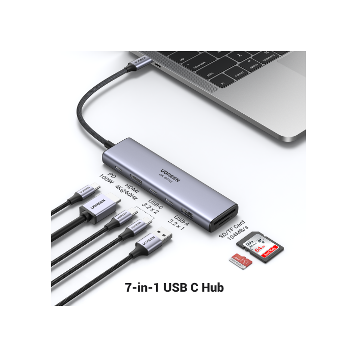 UGREEN REVODOK Base 7 en 1 USB-C 4K@60Hz HDMI 10Gbps SD/TF PD 100W Gris 2
