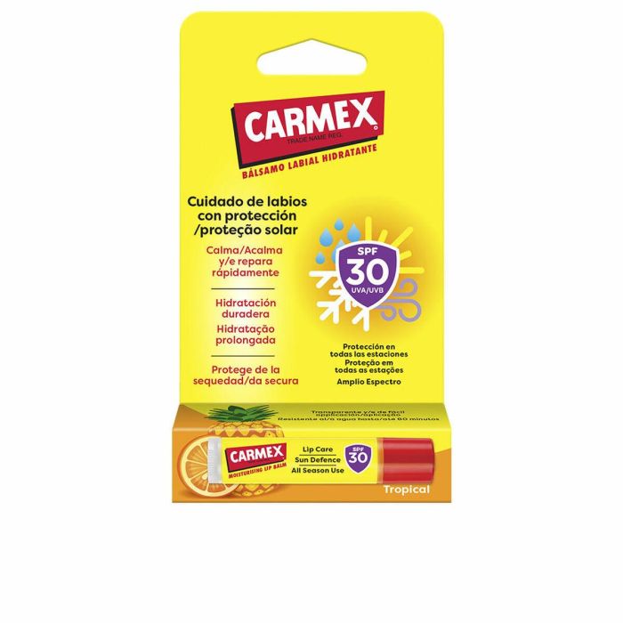 Carmex Bálsamo Labial Stick Hidratante y Reparador SPF30 que Suaviza y Protege los Labios Sabor Tropical 1 ud Carmex Bálsamo Labial Stick Hidratante y Reparador SPF30 que Suaviza y Protege los Labios Sabor Tropical 1 ud