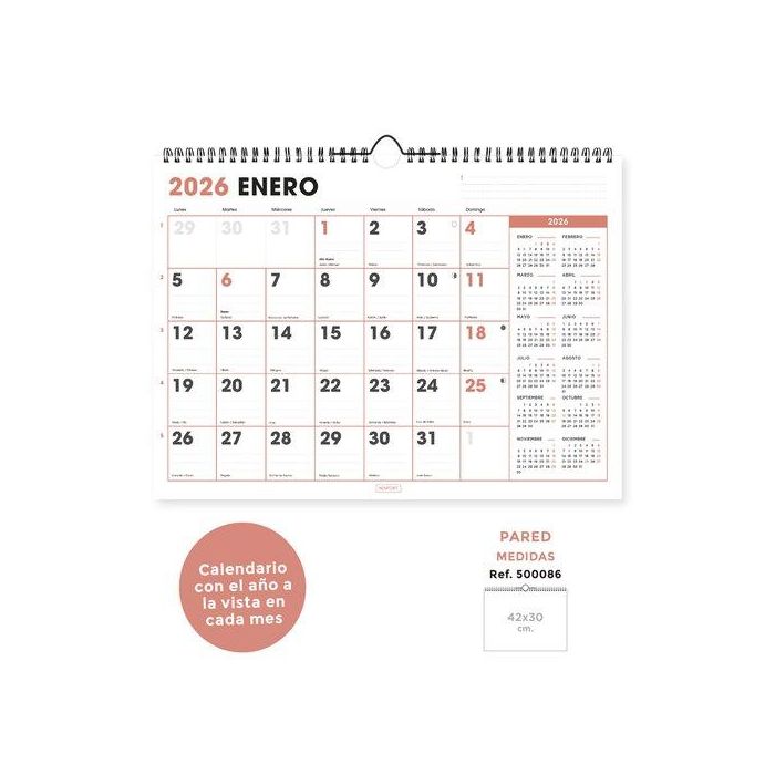 Calendario (2026) Senfort Pared Office Mensual Para Escribir 420X300
