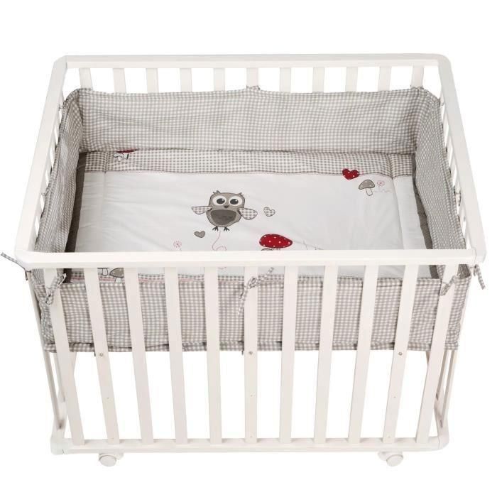 Parque Infantil 100x75 cm + Alfombra Estampado Búhos Adam y Eule + 4 Ruedas - ROBA - Madera blanca Parque Infantil 100x75 cm + Alfombra Estampado Búhos Adam y Eule + 4 Ruedas - ROBA - Madera blanca