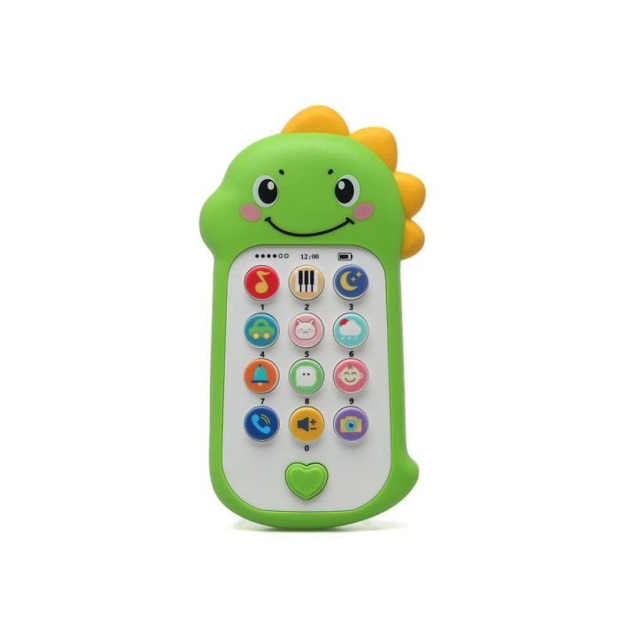 KioKids Teléfono Musical Dinosaurio para Bebés con Sonidos y Melodías - Juguete Educativo para +6 Meses, Color Verde 1