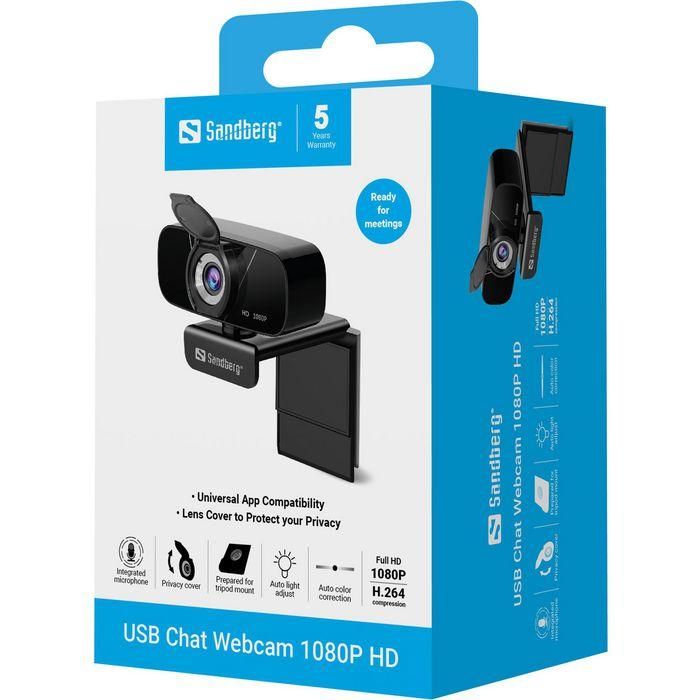 Sandberg USB Chat Webcam Full HD 1080P con Micrófono Integrado, Plug & Play Sin Drivers, para Videollamadas, Clases Online y Streaming 4