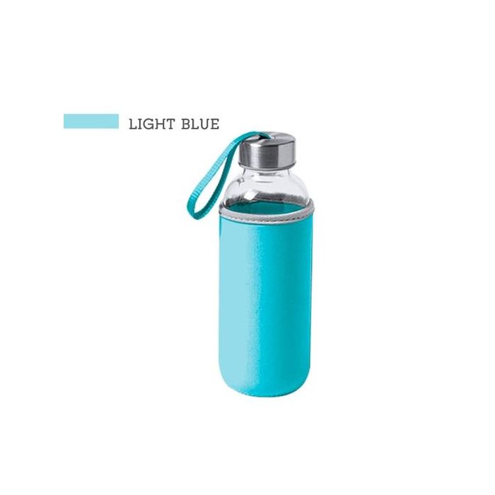I-drink botella borosilicato isotérmica 500 ml a/inoxidable con tapa azul claro en neopreno