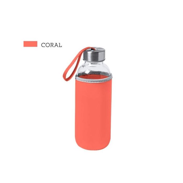 I-drink botella borosilicato isotérmica 500 ml a/inoxidable con tapa naranja coral en neopreno