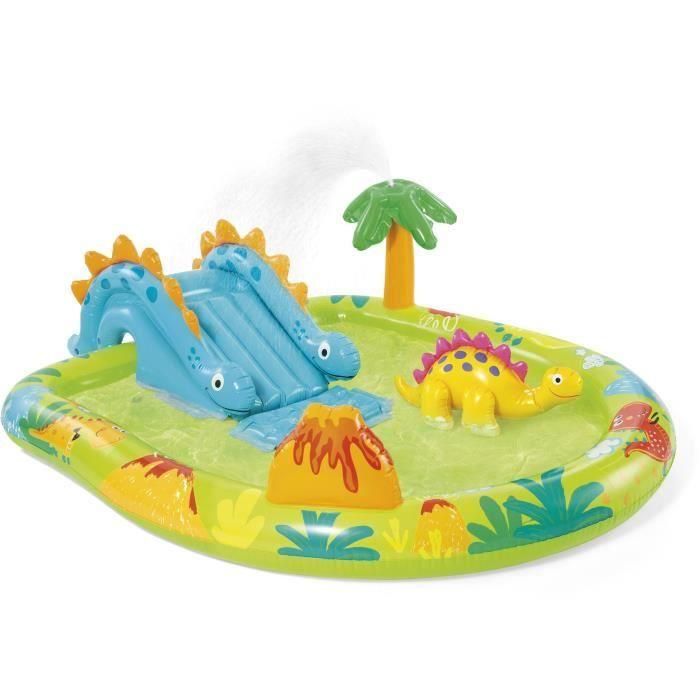 Zona de juegos hinchable - INTEX - Little Dino - 143 Litros - 2 años+ - 191 x 152 x 58 cm - Incluye: tobogán, fuente, dinosaurio hinchable