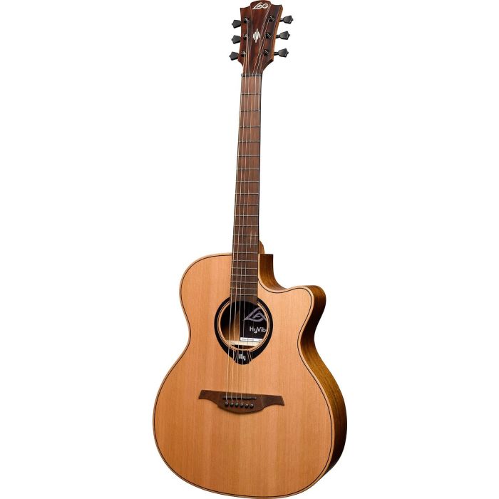 LAG Guitarra Acústica Hyvibe H2 Auditorium Electroacústica Cutaway Tapa Maciza Cedro 3