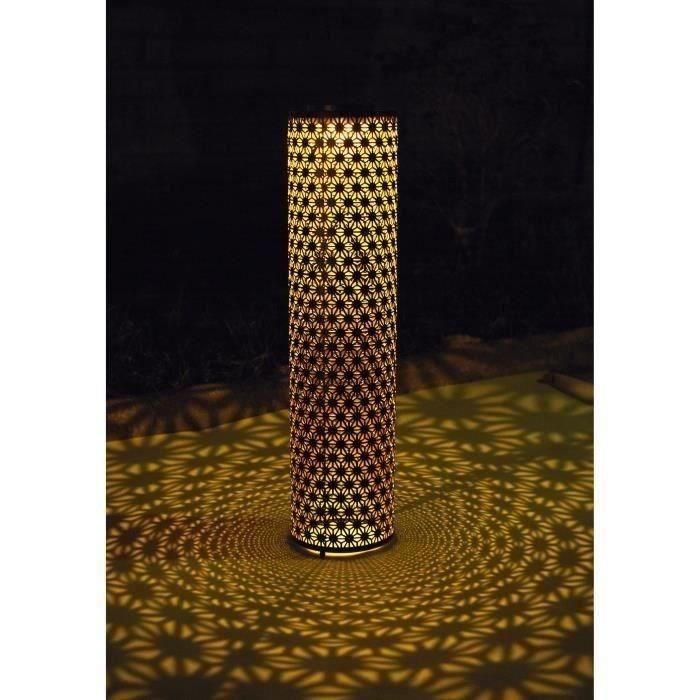 Lámpara solar - Columna GARDEN ID - Dorado-Negro Ø20 H60 cm - 6 a 8 horas de luz - Botón de encendido/apagado - Batería LI-ION duradera. 1