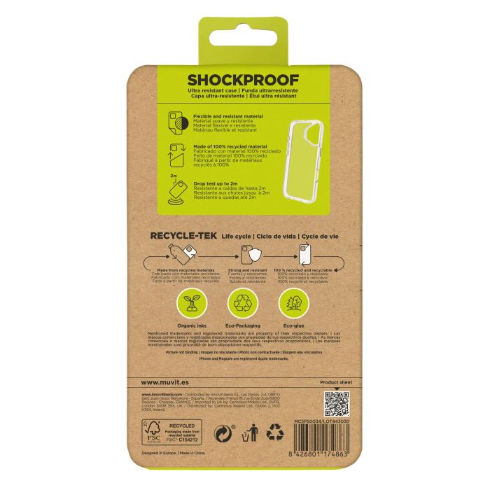 Muvit Funda Shockproof 2M para Apple iPhone - Protección contra caídas y arañazos, material reciclado 3 Muvit Funda Shockproof 2M para Apple iPhone - Protección contra caídas y arañazos, material reciclado 3