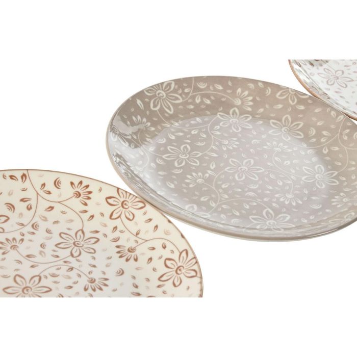 Set de Platos Home ESPRIT Marrón Beige Porcelana 19 x 19 x 2 cm 4