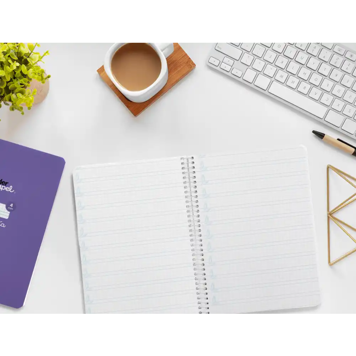 Liderpapel Cuaderno Espiral Pautaguía A5 Tapa Blanda 40 Hojas Cuadro Pautado 4mm Lila 7