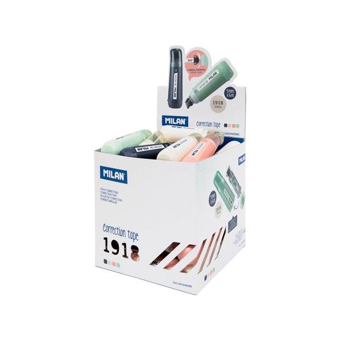 Milan Cinta Correctora Cilíndrica 5 mmx6M Serie 1918 Cubo Expositor 40 Ud C-Surtidos Milan Cinta Correctora Cilíndrica 5 mmx6M Serie 1918 Cubo Expositor 40 Ud C-Surtidos