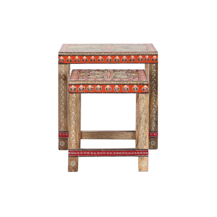 Mesita Auxiliar Indio DKD Home Decor Natural Multicolor 28.5 x 46 x 45 cm Set de 2 2