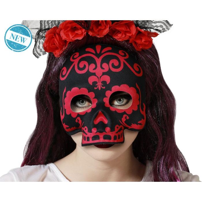 Mascara Muerte Mexicana 17x17 cm Negro Y Rosa Dia De Los Muertos