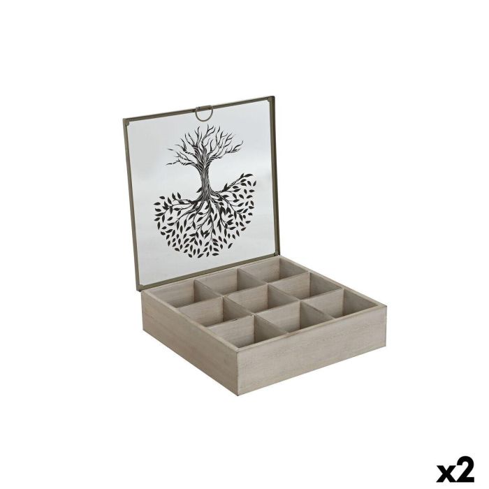 Caja para Infusiones Home ESPRIT Marrón Beige Metal Cristal Madera MDF 24 x 24 x 6,5 cm (2 Unidades) 4