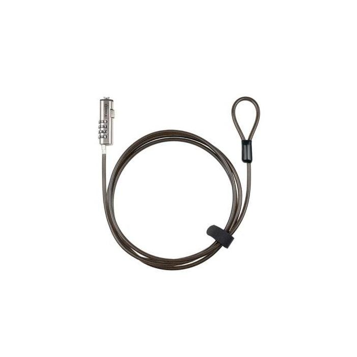 TOOQ Cable de Seguridad Tipo NANO con Combinacion para Portatiles 1.5 metros, Gris Oscuro