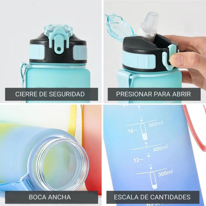 Botella con Tapa y Pajita Bewinner Multicolor 600 ml 1 Botella con Tapa y Pajita Bewinner Multicolor 600 ml 1