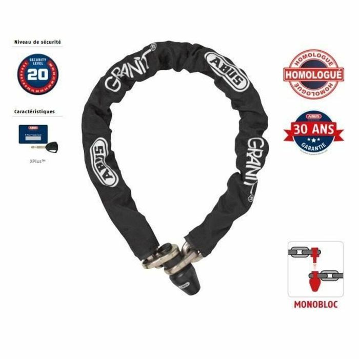 Abus Cadena Antirrobo 1480/120 - Cerradura Monobloque de Cadena con Eslabones de 14 mm y Cilindro XPlus
