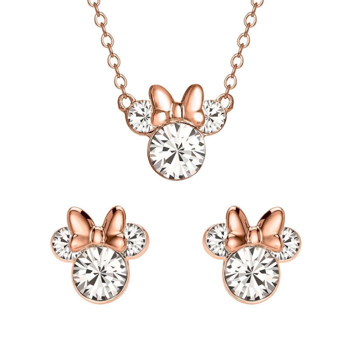 PEERS HARDY Set Colgante y Pendientes Minnie Disney Chapados Oro con Cristales Transparente