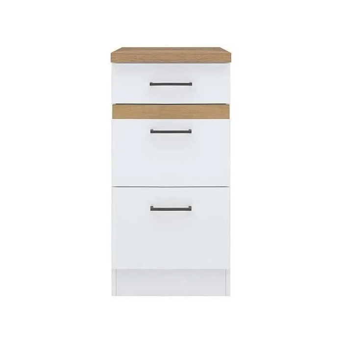 Junona Mueble Bajo de Cocina 40 cm 3 Cajones + Encimera JUNONAMB3T40BL Blanco Brillo 2