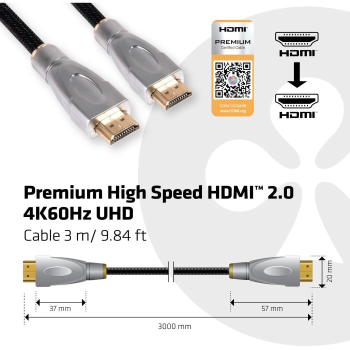 Club3D Cable HDMI 2.0 High Speed 4K60Hz UHD 3 Metros 7