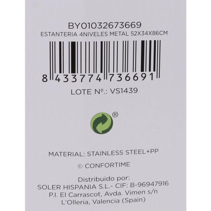 Estantería 4 Niveles Metal 52x34x86 cm - Confortime (2 Unidades) 11