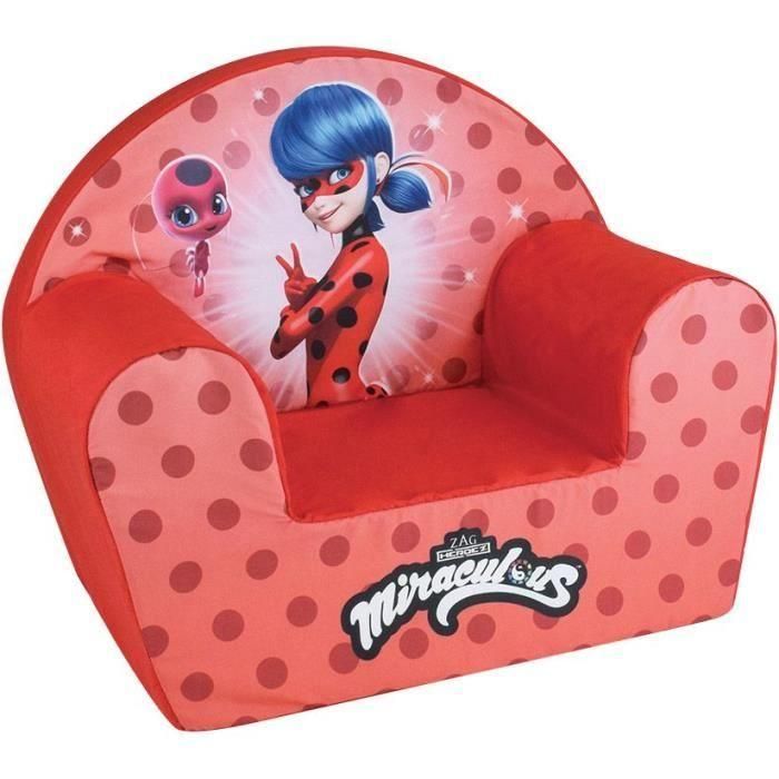 Fun House Sillón club para niños Miraculous Lady Bug de espuma, fácil de transportar, funda lavable L.52xP.33xH.42 cm Origen Francia Garantizado 1