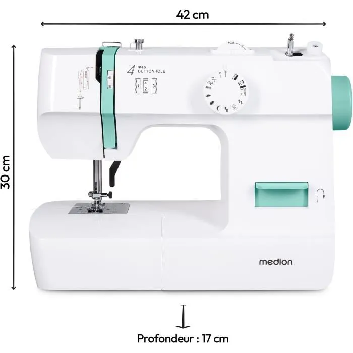 Medion MED4061275230734 Máquina de Coser, 71W, 12 Puntadas, 700 rpm, LED, Turquesa 3