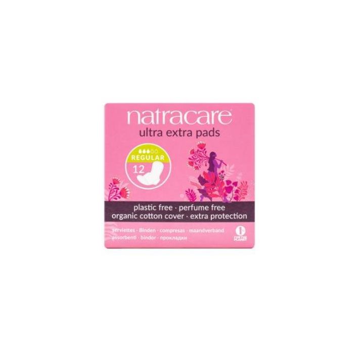 NATRACARE Compresa Normal con Alas Ultra Extra 12 Uds. de Algodón Orgánico para Flujo Medio Sin Plástico