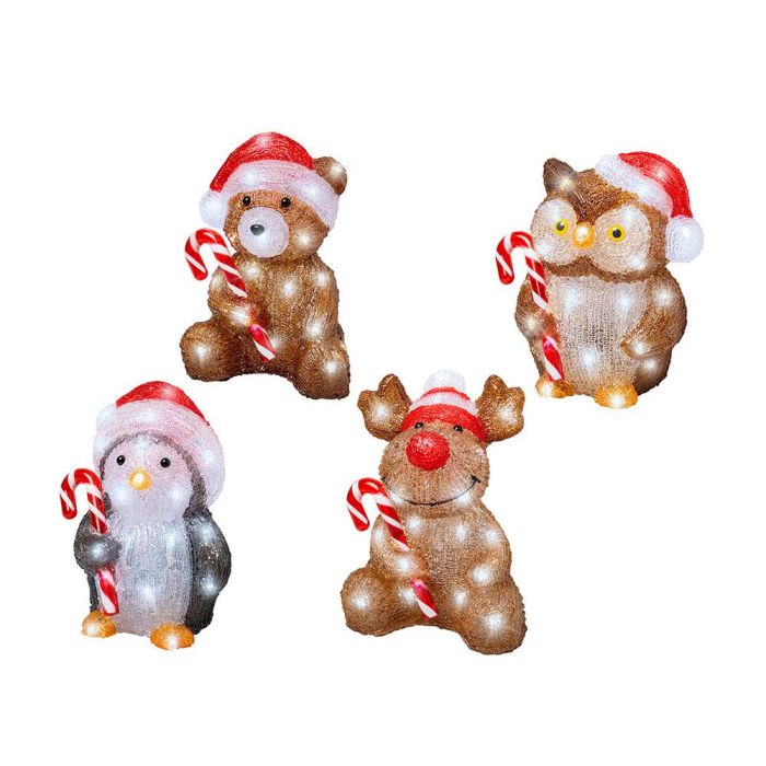Lumineo Muñecos navideños con led para exterior a pilas, modelos surtidos 491338 - Oso, pingüino, reno y búho 1