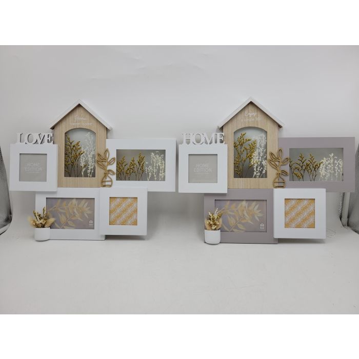 DKD Home Decor Marco Multifoto Urban Colección Nice Day con Acabado Natural en MDF y Cristal Marrón Blanco 39x46x3 cm - Pack 2 Unidades