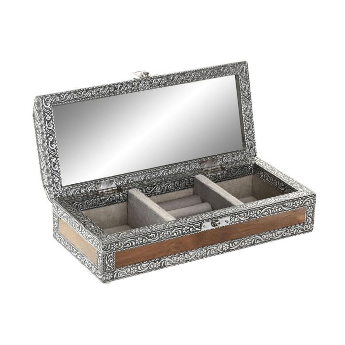 DKD Home Decor Joyero Indio de Madera y Aluminio Plateado Natural 22.5 x 10 x 6.5 cm