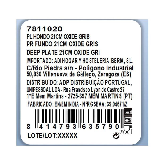 Plato Hondo Porcelana Oxide Ariane 21 cm (6 Unidades)