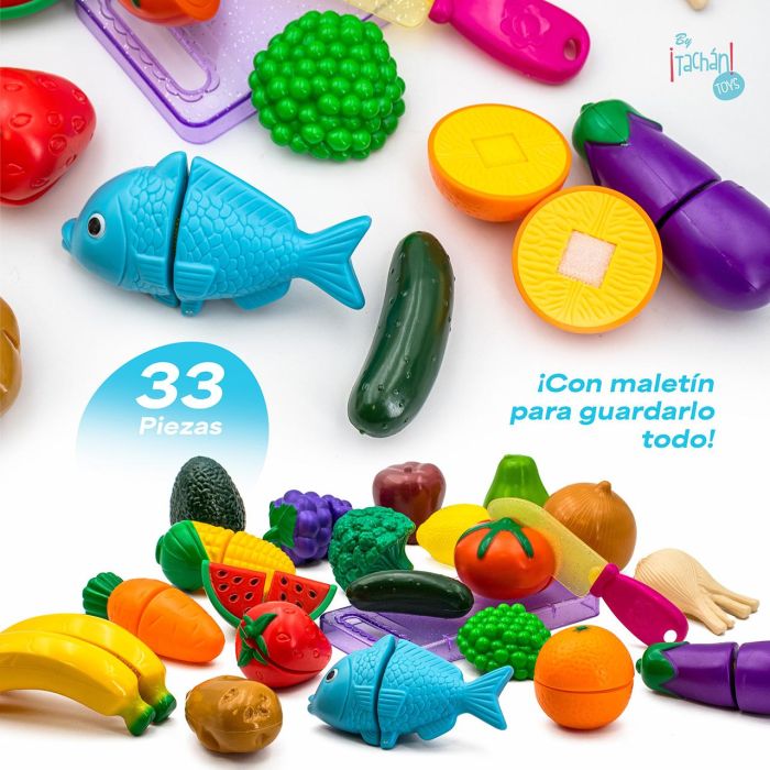 Tachan Maletín con Alimentos para Cortar Juguete de Imitación con 33 Piezas y Tabla de Cortar para Niños +18 Meses 5 Tachan Maletín con Alimentos para Cortar Juguete de Imitación con 33 Piezas y Tabla de Cortar para Niños +18 Meses 5