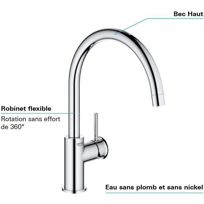 Grohe Grifo Monomando de Fregadero Caño Alto, Ducha Extraíble con 2 Chorros, Giro 360°, Limitador de Flujo 3 Grohe Grifo Monomando de Fregadero Caño Alto, Ducha Extraíble con 2 Chorros, Giro 360°, Limitador de Flujo 3