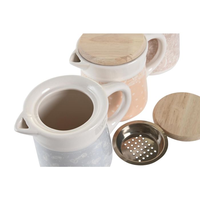 DKD Home Decor Grasera Shabby Rosa Azul Gres Inox Mdf 11 x 13 x 16 cm (3 Unidades) 2