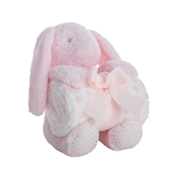 Peluche conejo rosa 28 cm con manta coralina 100x75 cm en caja Peluche conejo rosa 28 cm con manta coralina 100x75 cm en caja