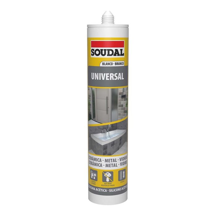 Soudal Silicona universal acética blanca 280 ml para aplicaciones generales de construcción Soudal Silicona universal acética blanca 280 ml para aplicaciones generales de construcción