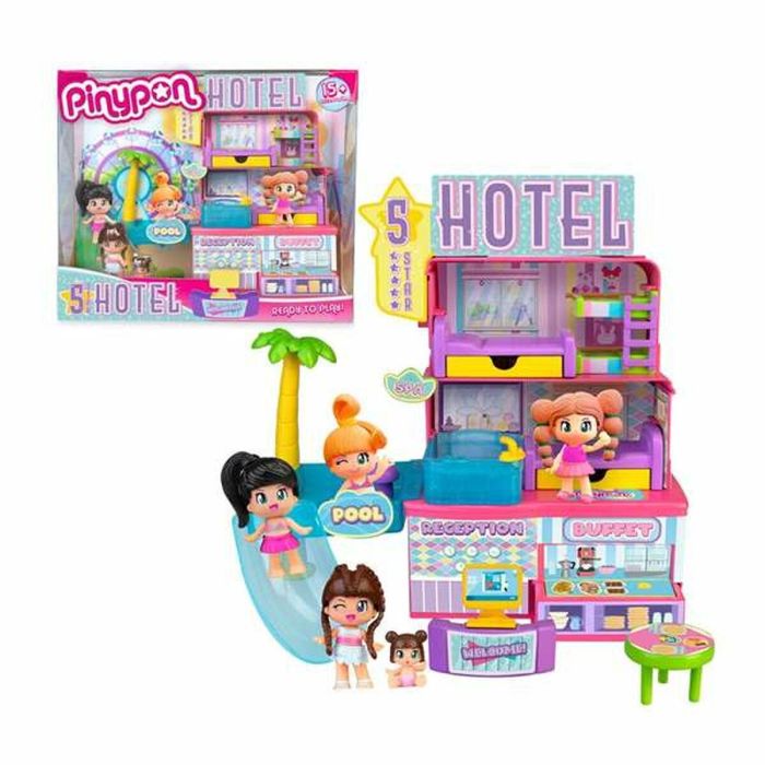 Hotel 5 estrellas pinypon con diferentes estancias y piscina infinita para la diversión, incluye 2 figuras y muchos accesorios 11