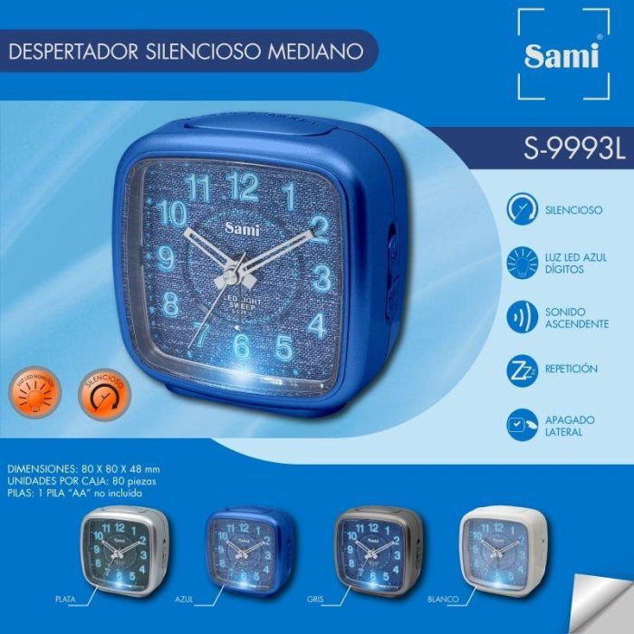 SAMI Despertador Grande Cuadrado Denim Silencioso