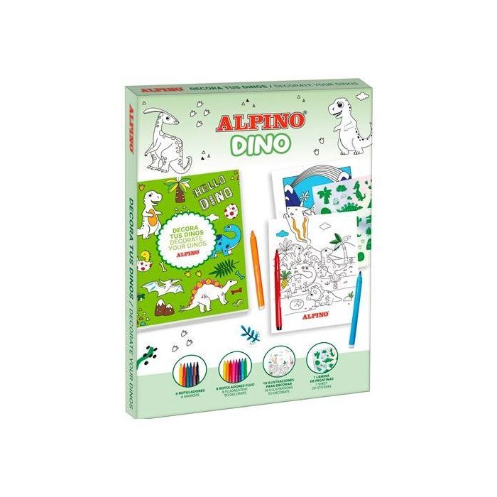 Alpino Set Creativo Decor Dino 14 Rotuladores + 18 Ilustraciones + Pegatinas