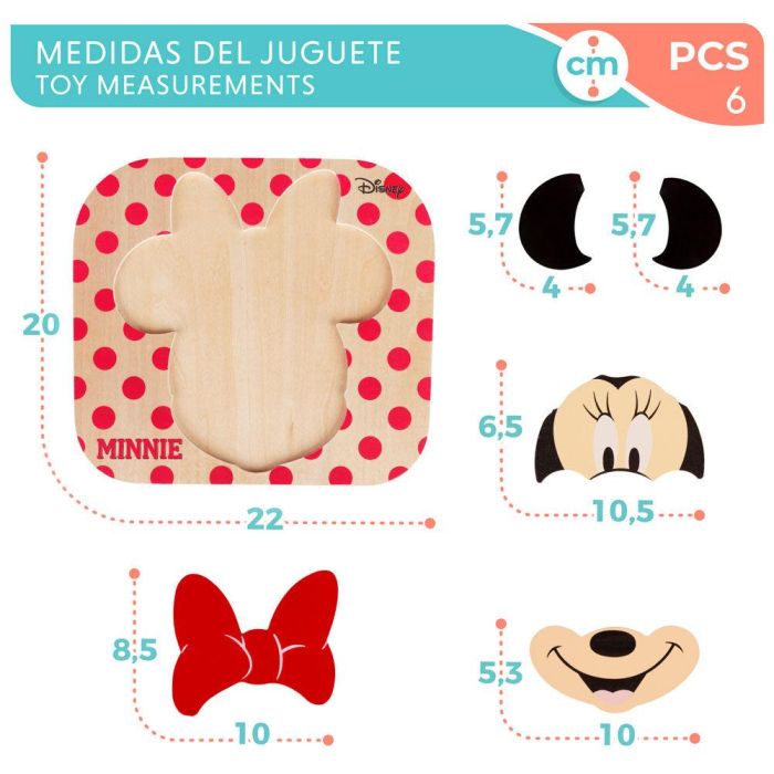 WOOMAX Puzzle de madera Minnie Disney 6 piezas 22x20cm para +12 meses 5